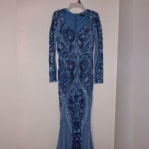 Fashion Nova Blue Sequin Long Sleeve Dress